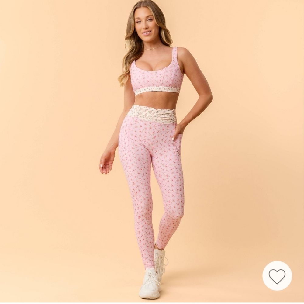 Blogilates Pink Floral Leggings LARGE